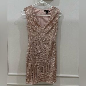 Forever 21 Rose Gold party Sequin sparkle v neck Mini Dress